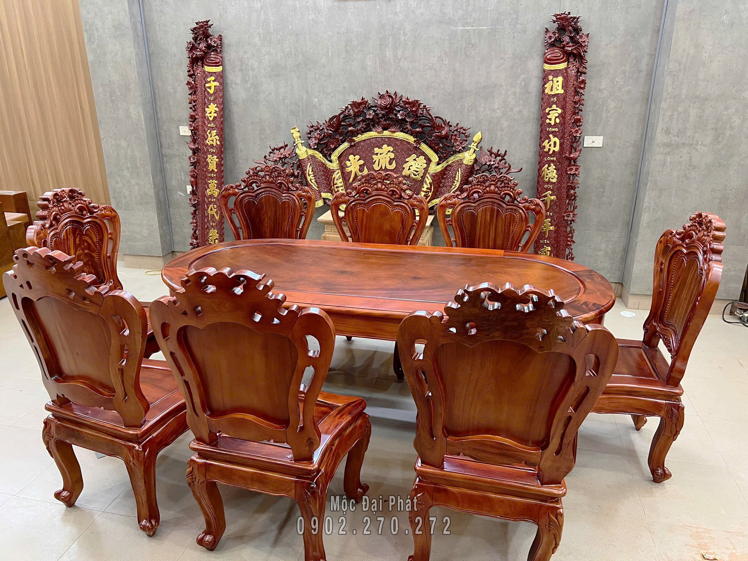 Bàn ăn 8 ghế bầu dục Gỗ Lim (BA-01) Thumbnail 2