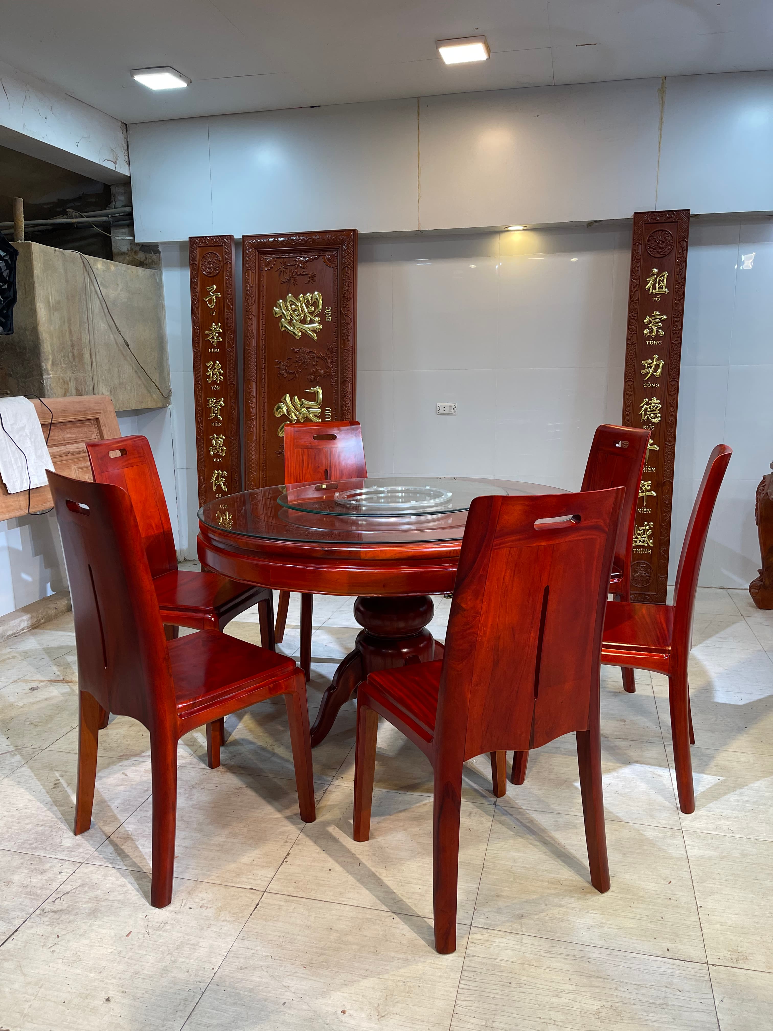 Bàn Ăn Tròn Mâm Xoay 6 Ghế Gỗ Lim (Mã: BA-10) Thumbnail 2