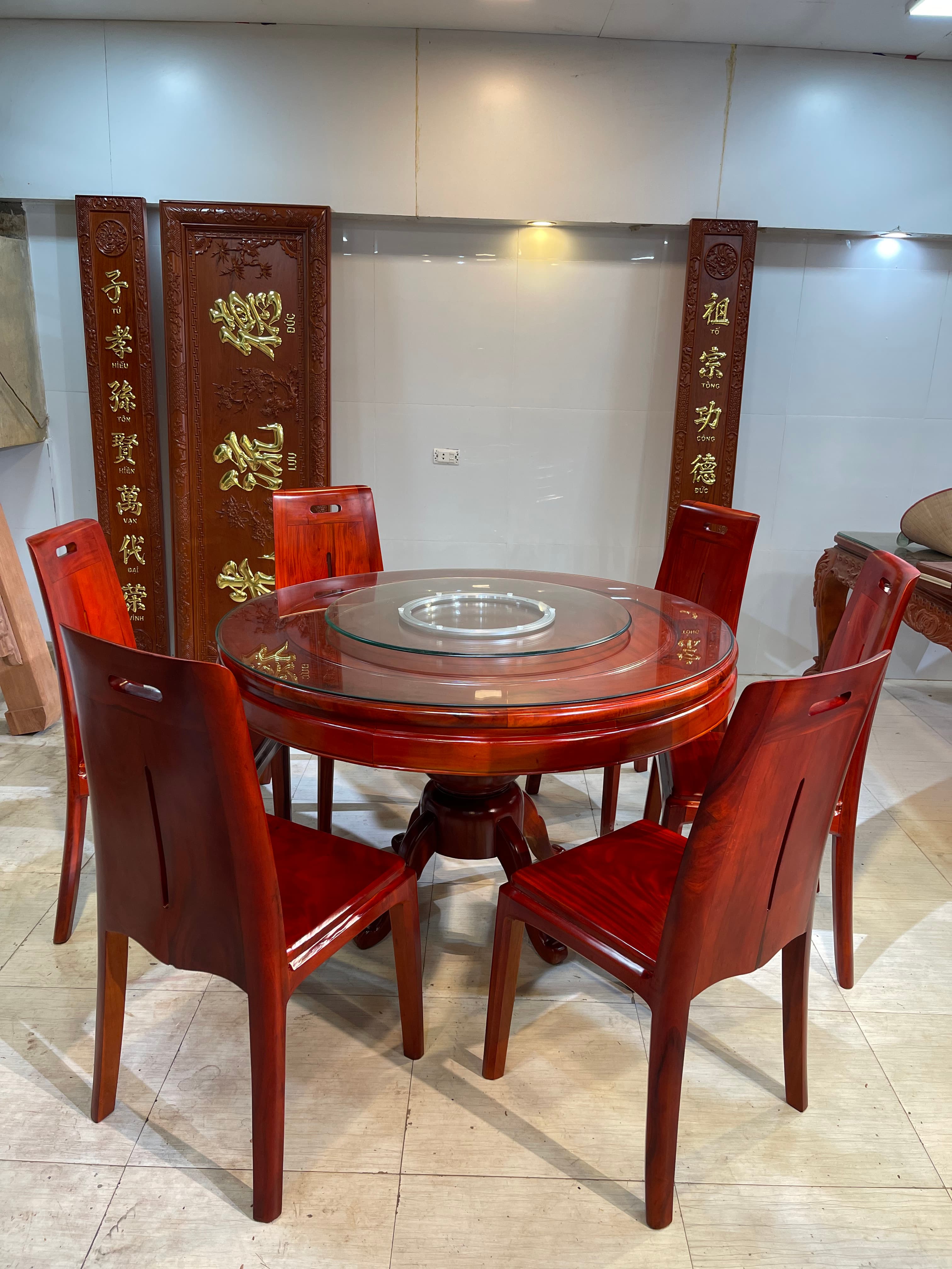 Bàn Ăn Tròn Mâm Xoay 6 Ghế Gỗ Lim (Mã: BA-10) Thumbnail 5