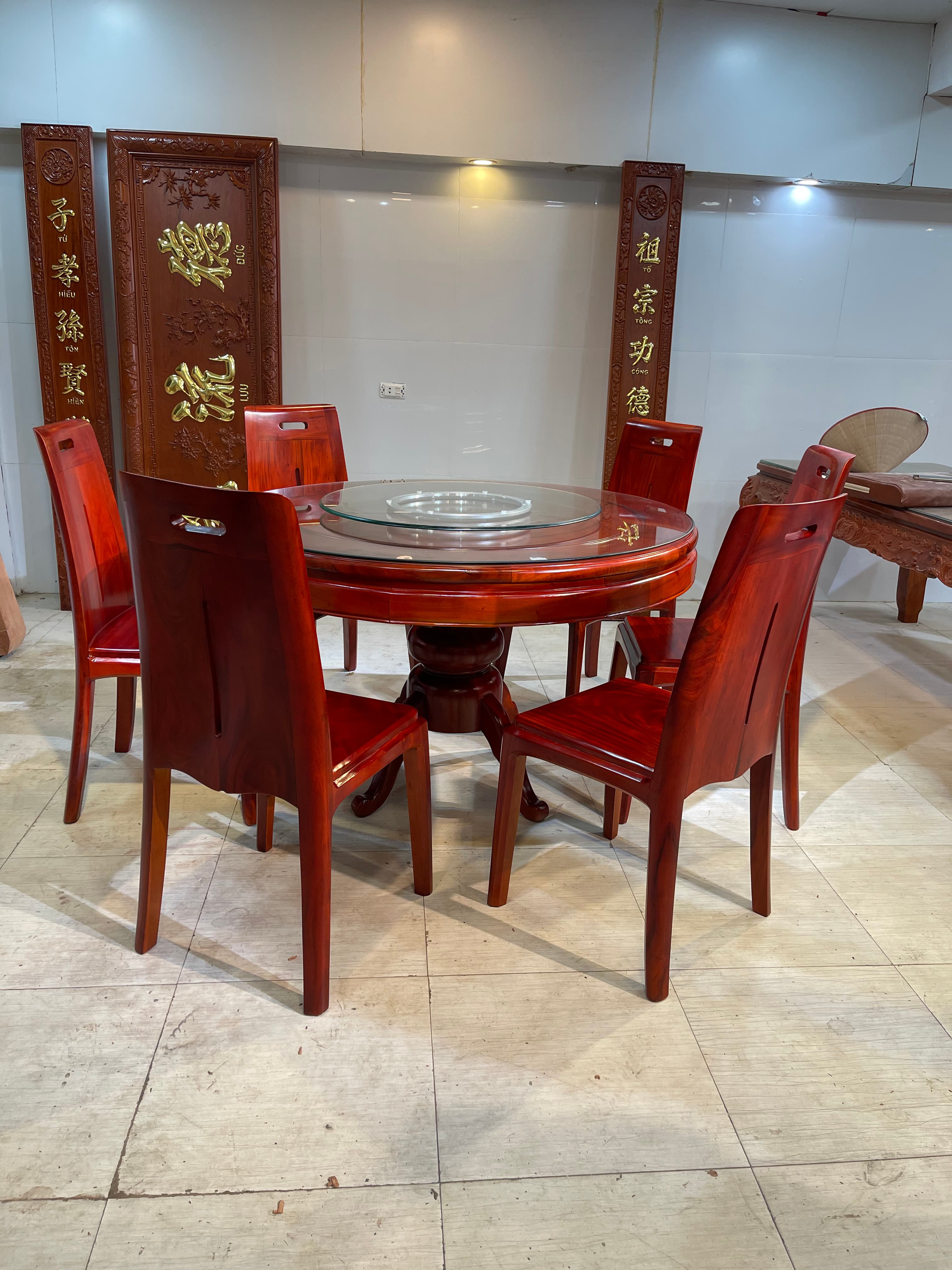 Bàn Ăn Tròn Mâm Xoay 6 Ghế Gỗ Lim (Mã: BA-10) Thumbnail 6